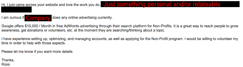 Initial AdWords Email To Nonprofits