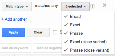 Match Type Filter