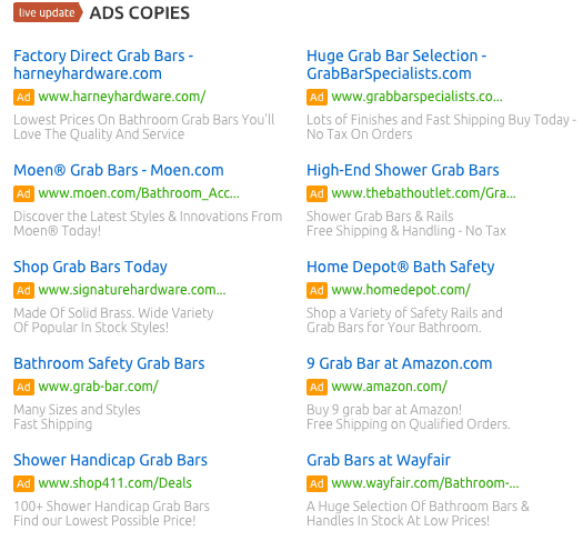 SEMrush grab bars ad copies