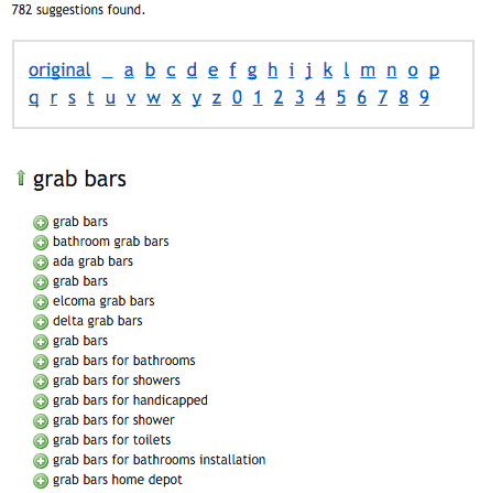 Ubersuggest Grab Bars Suggestions