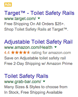 SEMrush SERP Source Ad Copy For Toilet Safety Rails