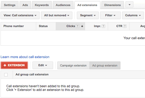 add call extensions in AdWords