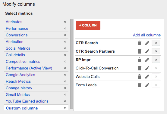 Custom AdWords columns