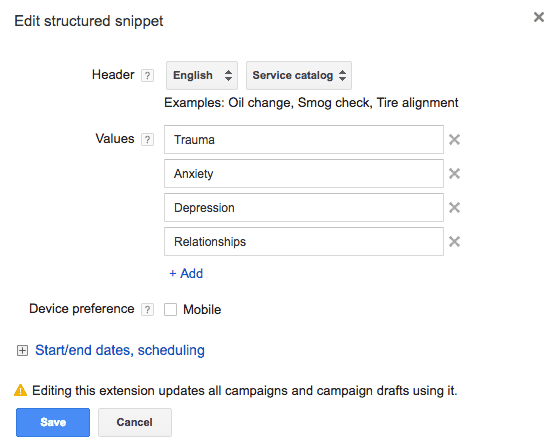 counseling business structured snippet