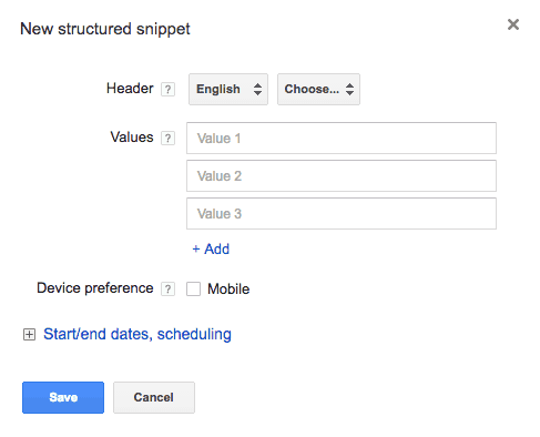 new structured snippet window