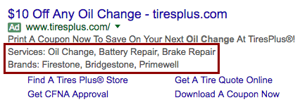 adwords structured snippet extension example