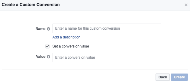 choosing conversion name and value for facebook ads