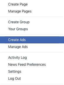 create ads option in facebook