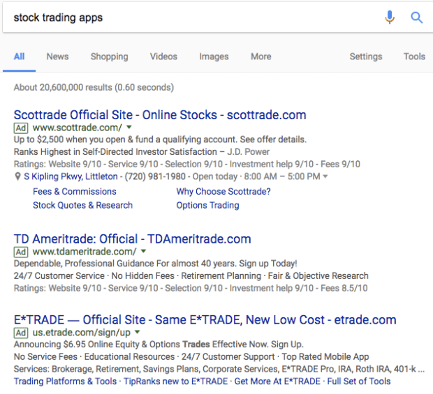 stock trading apps google search and adwords ads